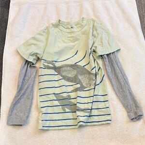 Tea Collection Seal Graphic Long Sleeve Shirt - Light Green and Gray